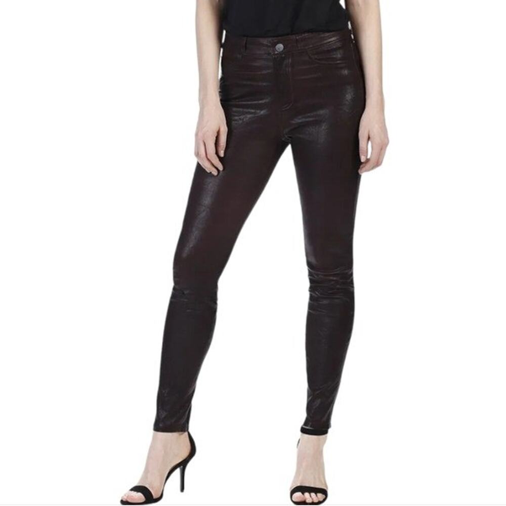 Paige Hoxton Black Cherry High-Rise Genuine Lamb Leather Jean Women's Sz 24 New!